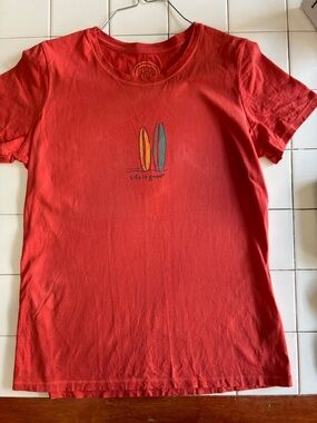 Life Is Good Orange Tee with Colorful Surfboards Size M